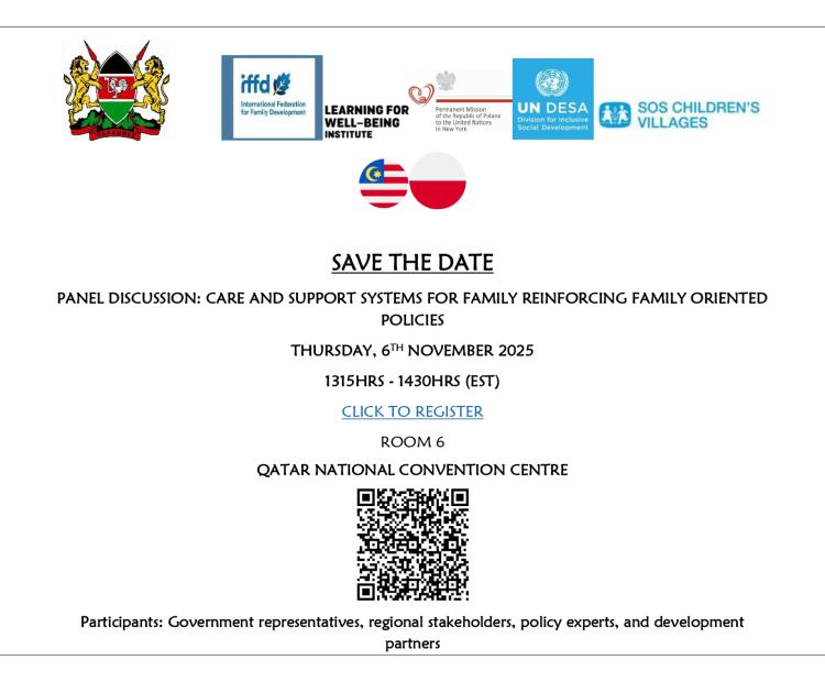 CARE AND SUPPORT SYSTEMS FOR FAMILY - SIDE EVENT SAVE THE DATE